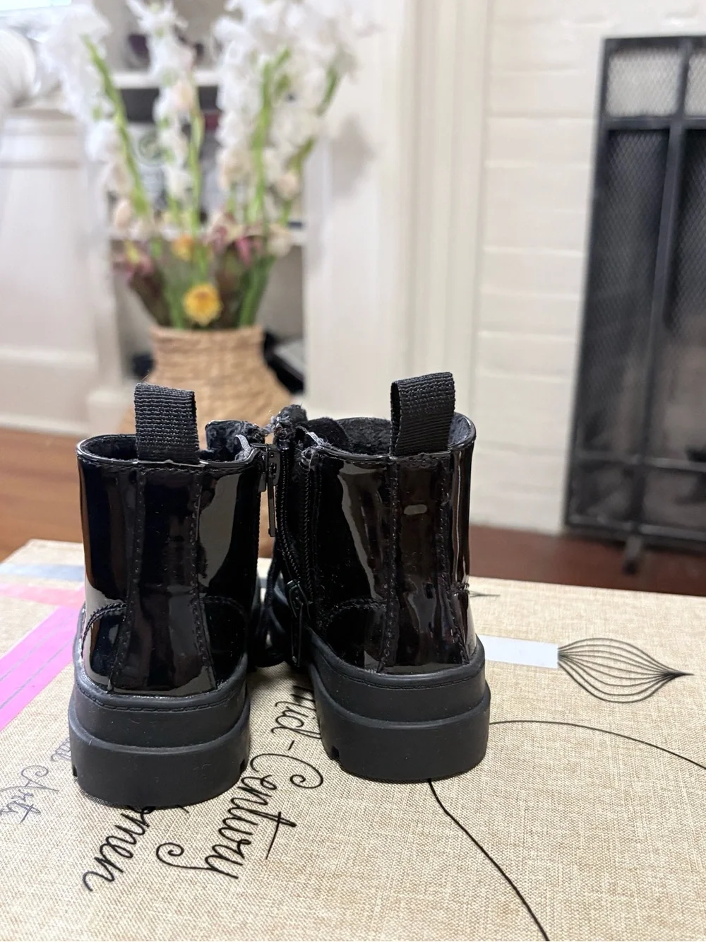 H&M Black Patent Lace-Up Kids Boots with Velvet Laces